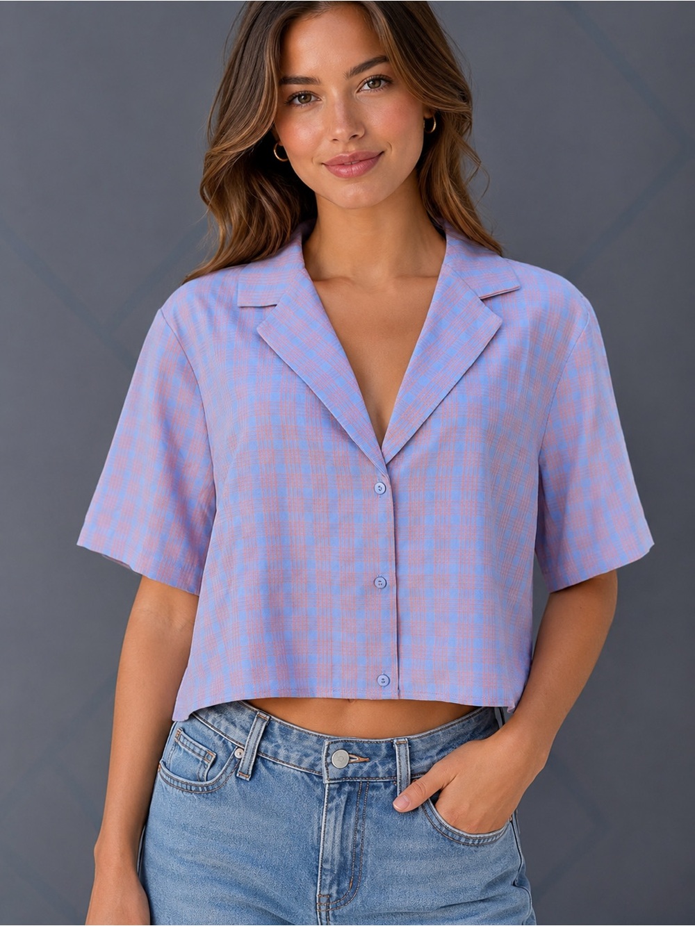 Elodie Plaid Cropped Blazer Top – XL